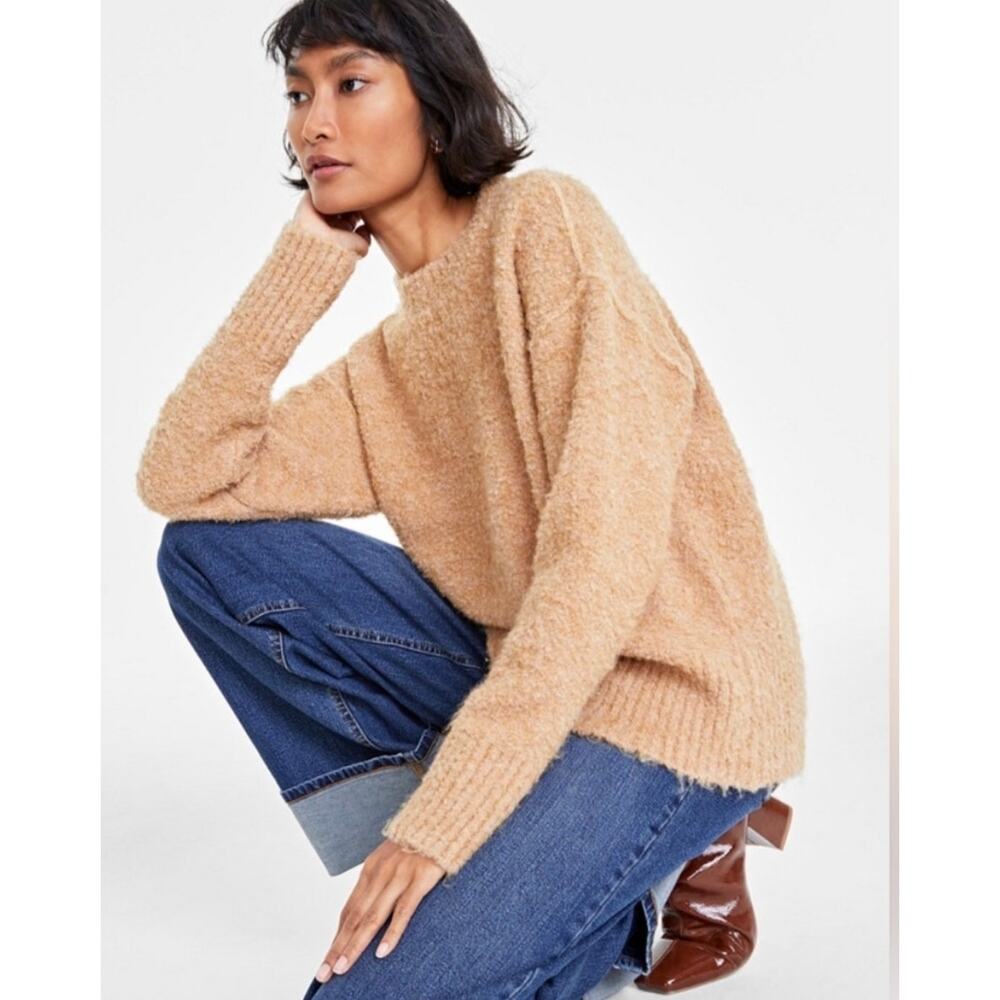 On 34th Boucle Crewneck Sweater XS Camel Tan Cozy Wool Blend